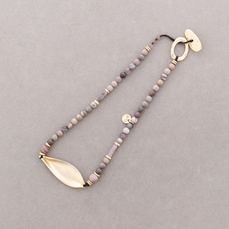 DOUBLE METAL STONE BEADS SHORT NECKLACE