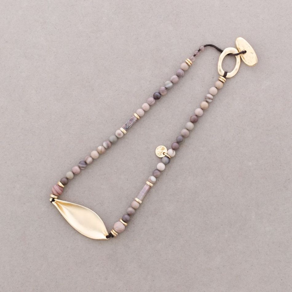 DOUBLE METAL STONE BEADS SHORT NECKLACE