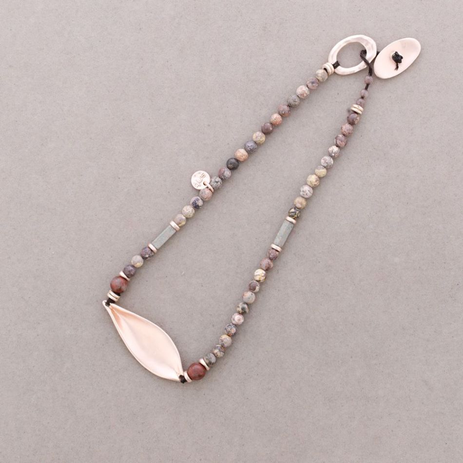 DOUBLE METAL STONE BEADS SHORT NECKLACE