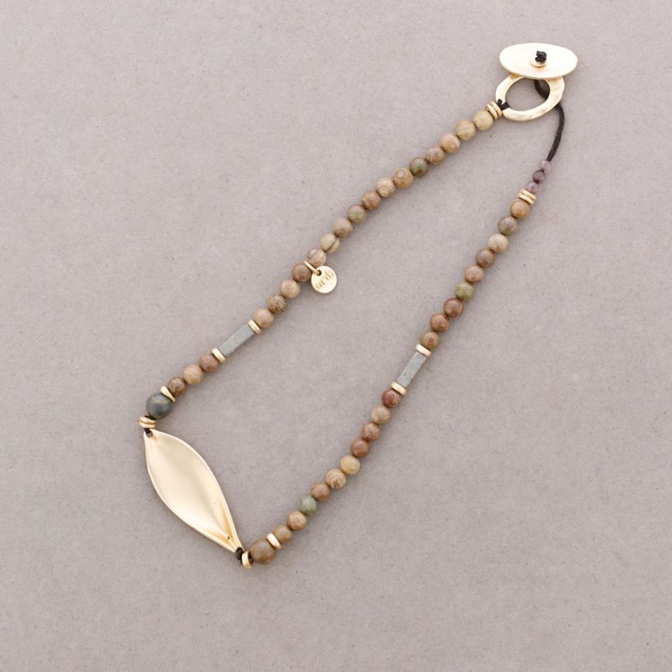 DOUBLE METAL STONE BEADS SHORT NECKLACE