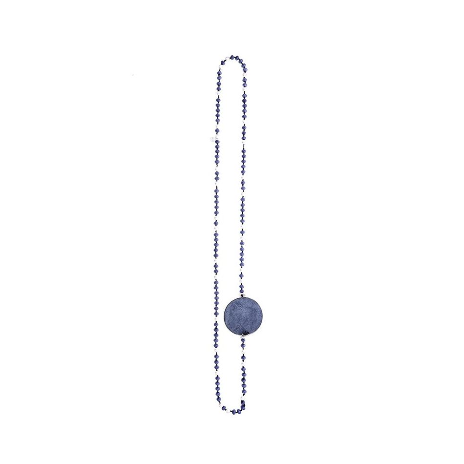LONG CRYSTAL NECKLACE WITH LINED MEDAL