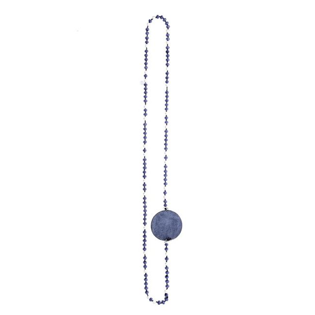 LONG CRYSTAL NECKLACE WITH LINED MEDAL