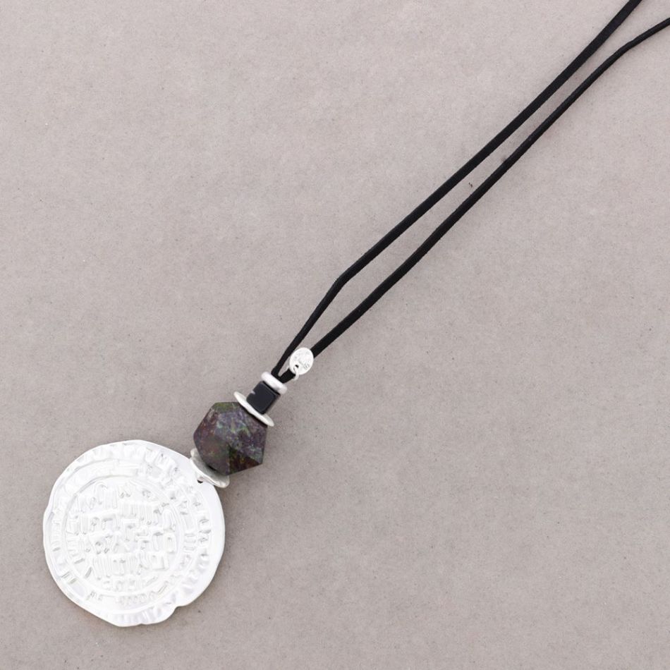 METAL STONE MEDALLION PENDANT LONG NECKLACE
