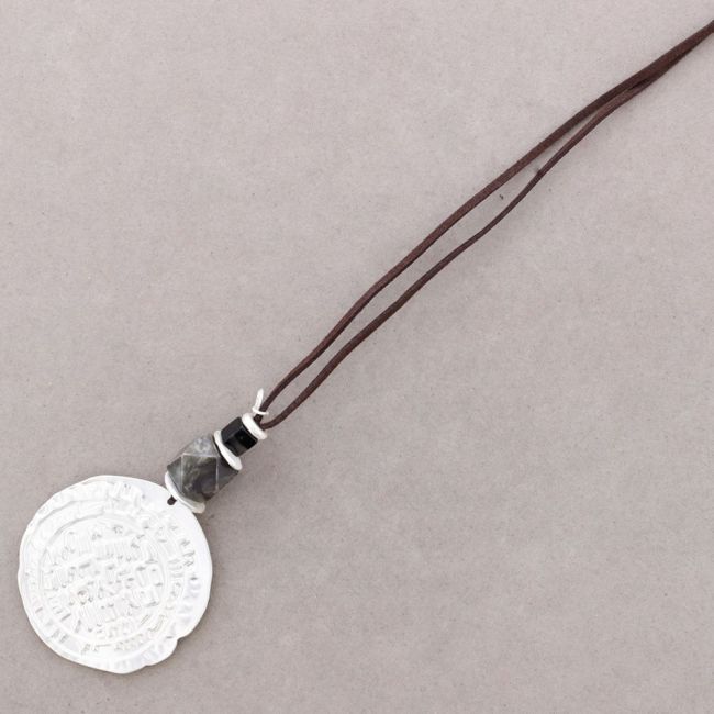 METAL STONE MEDALLION PENDANT LONG NECKLACE