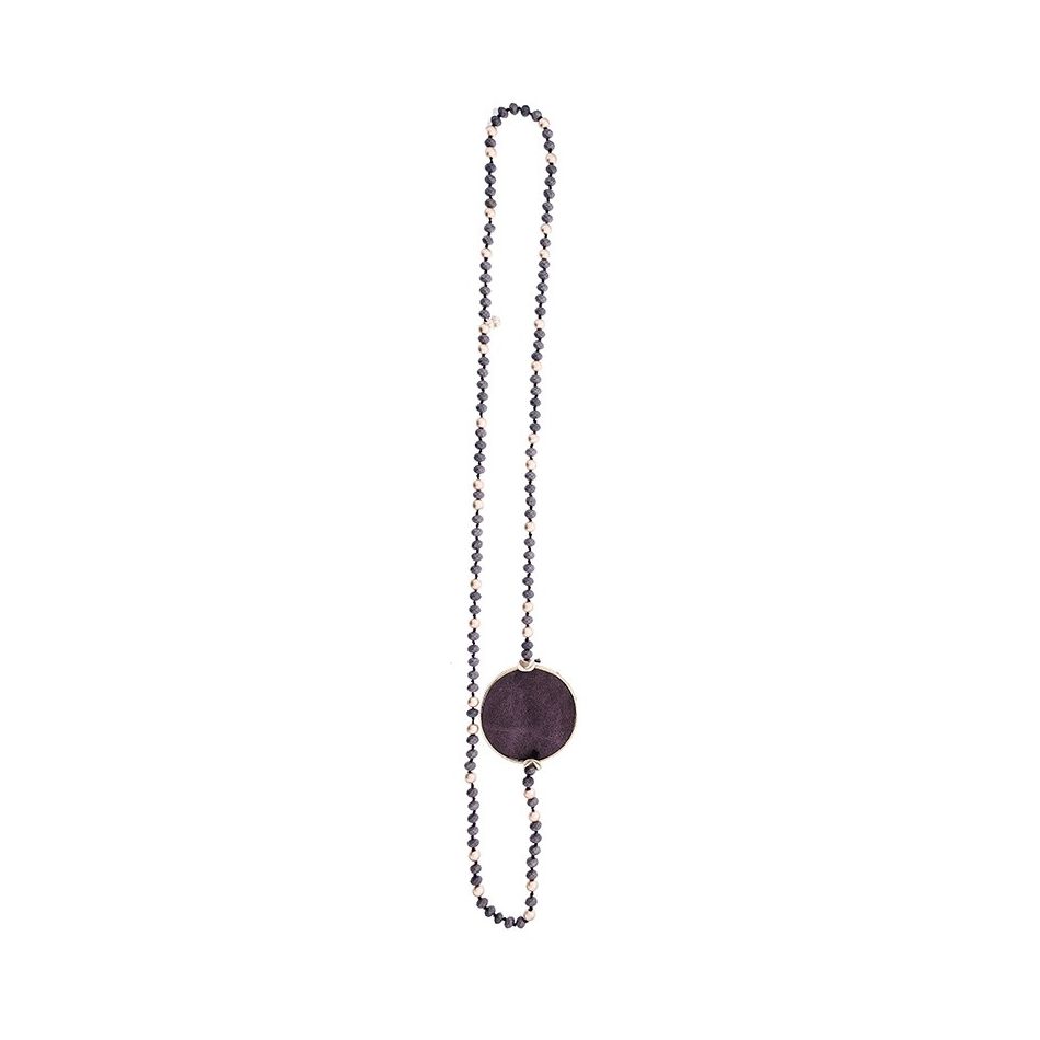 LONG CRYSTAL NECKLACE WITH LINED MEDAL