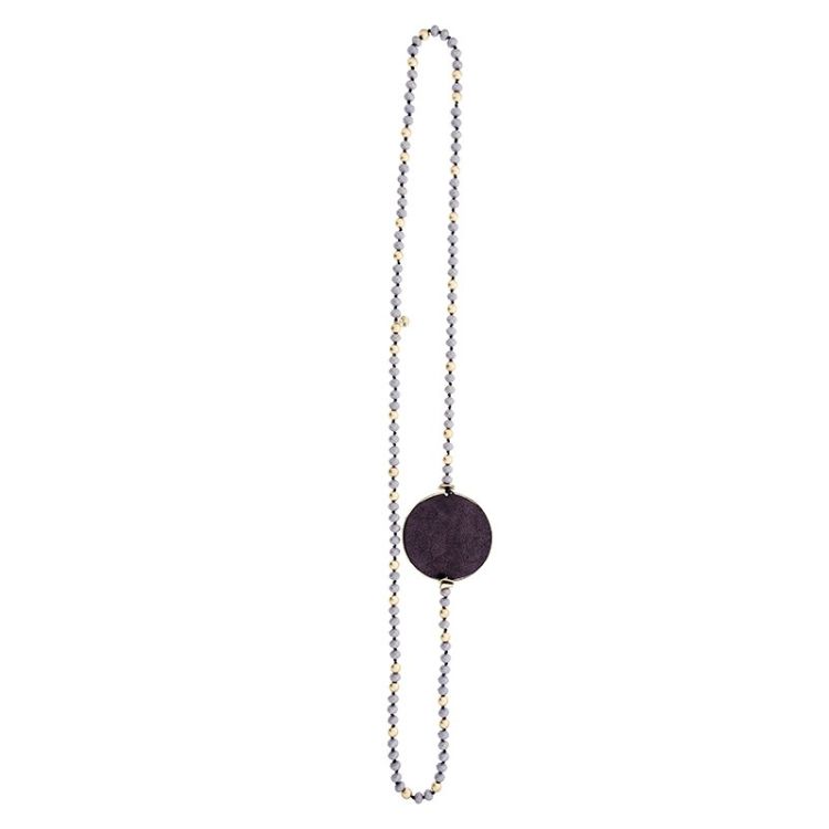 LONG CRYSTAL NECKLACE WITH LINED MEDAL