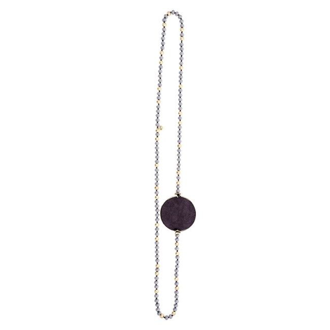 LONG CRYSTAL NECKLACE WITH LINED MEDAL