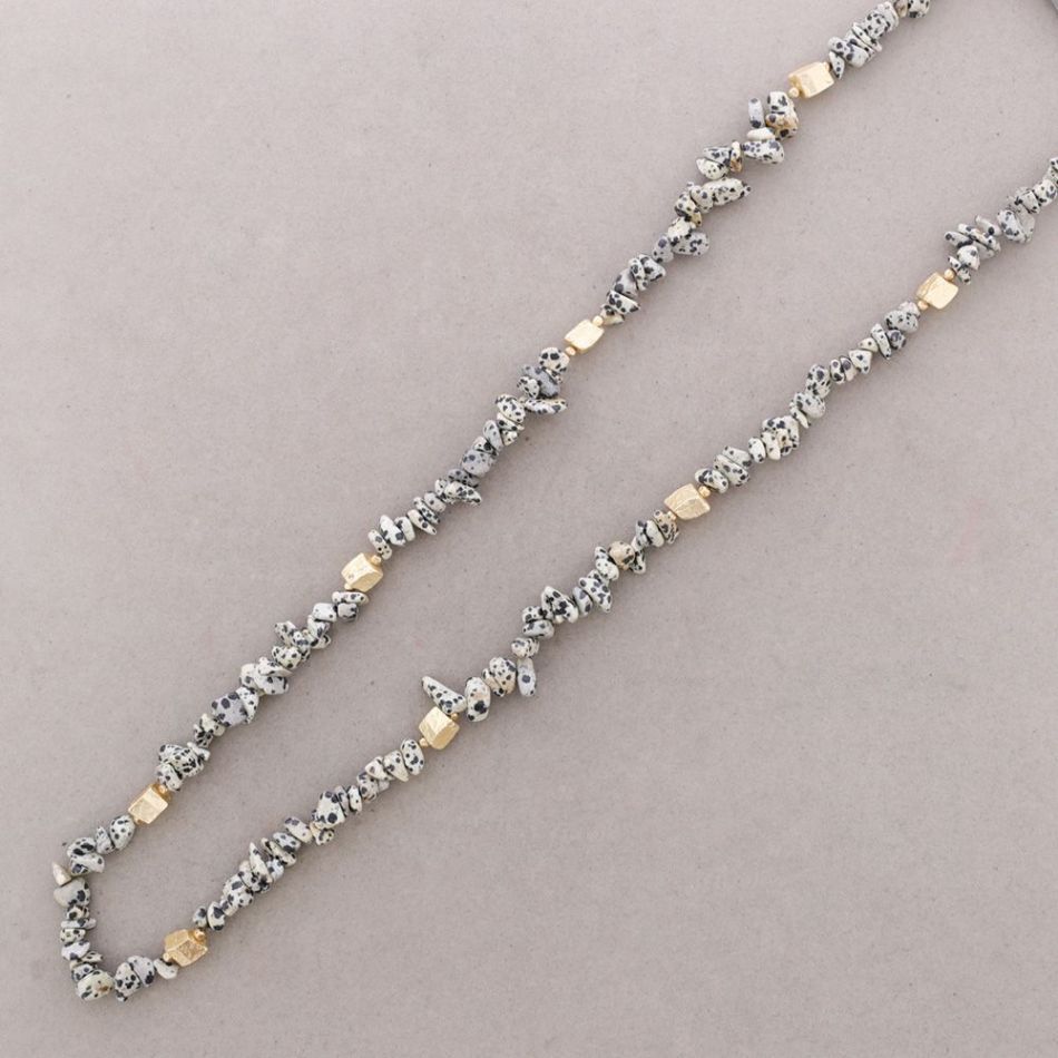 COLLAR LARGO PIEDRAS CUENTAS METAL