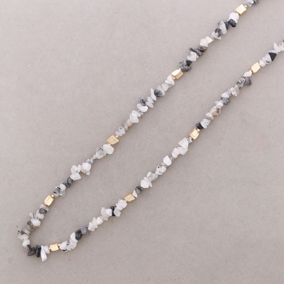 COLLAR LARGO PIEDRAS CUENTAS METAL