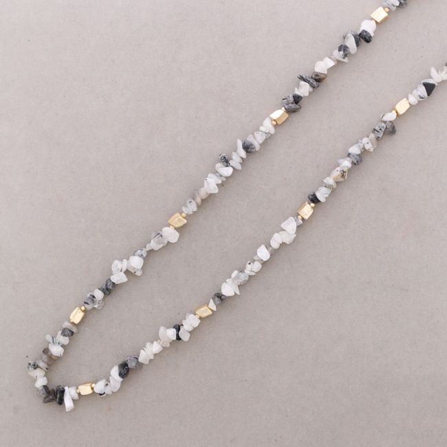COLLAR LARGO PIEDRAS CUENTAS METAL
