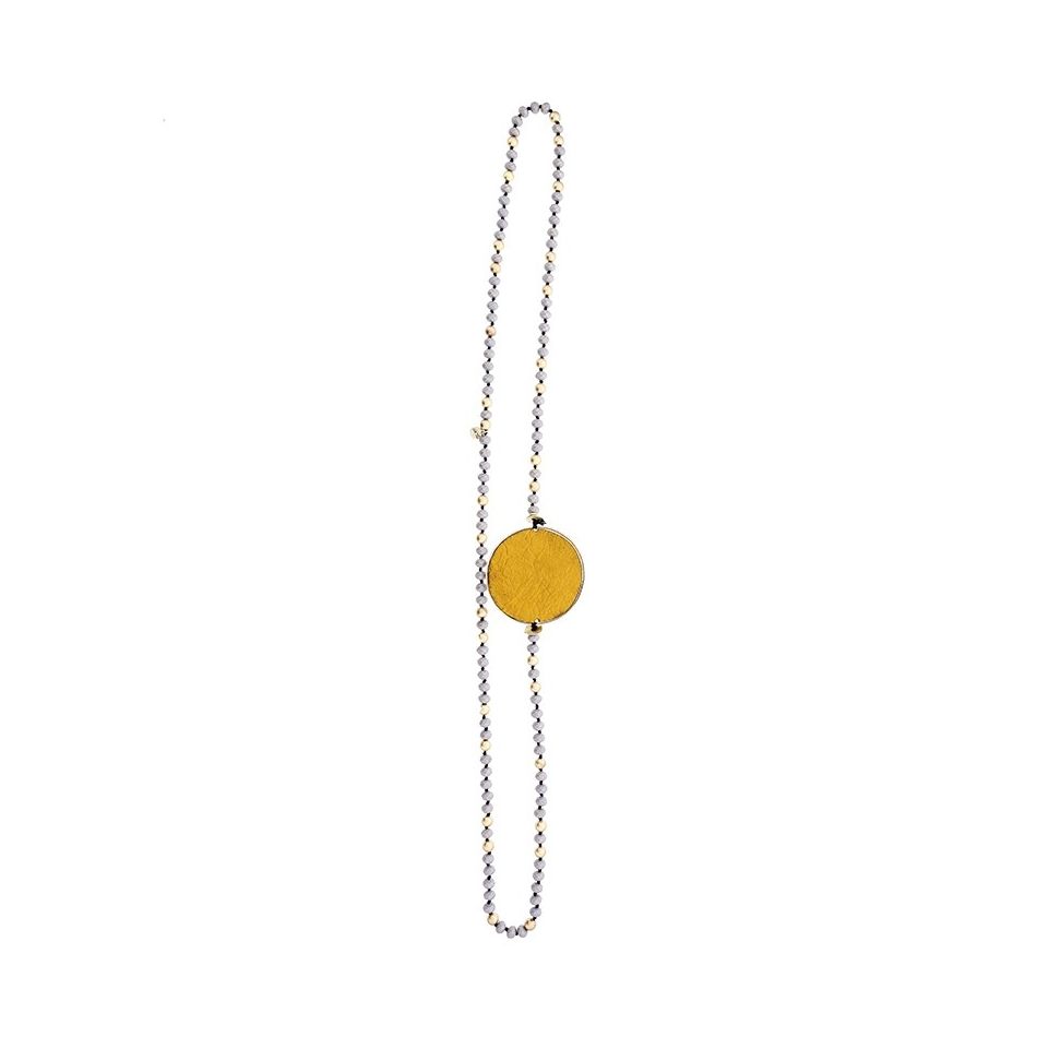 LONG CRYSTAL NECKLACE WITH LINED MEDAL