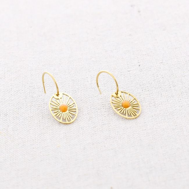 STONE PENDANT HOOP STEEL EARRINGS