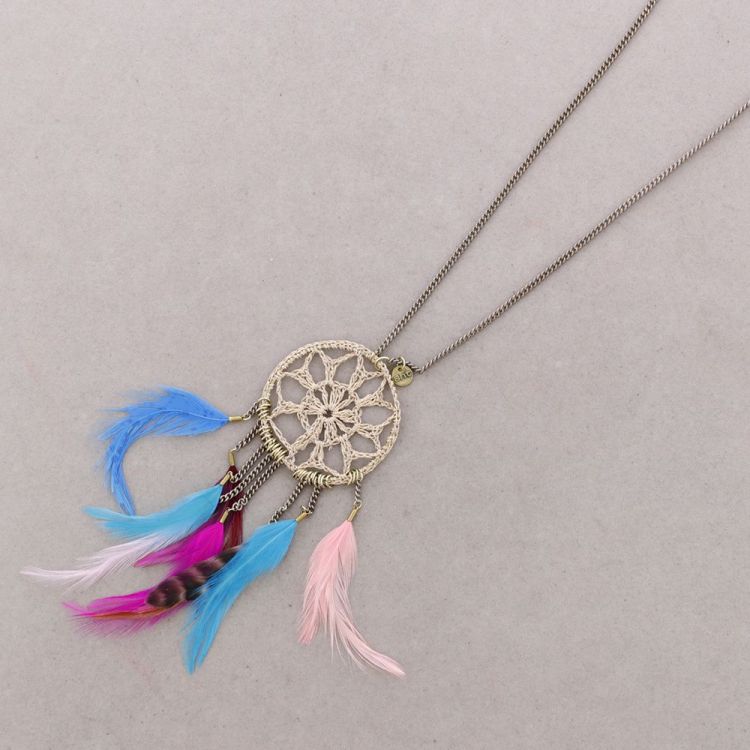 COLLAR LARGO COLGANTE FLECOS PLUMAS