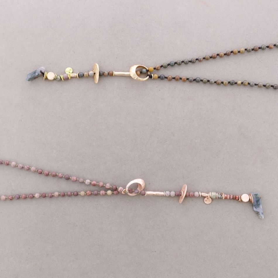 LONG STONE NECKLACE RECTANGULAR STONE PENDANT