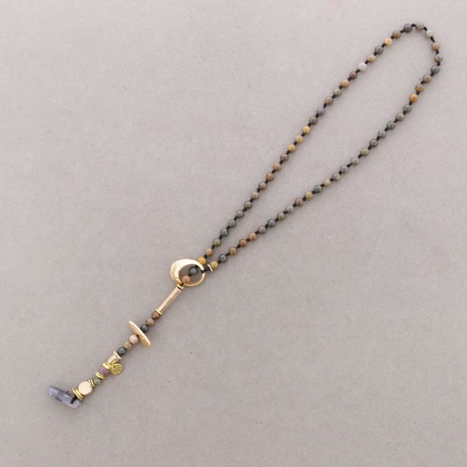 LONG STONE NECKLACE RECTANGULAR STONE PENDANT