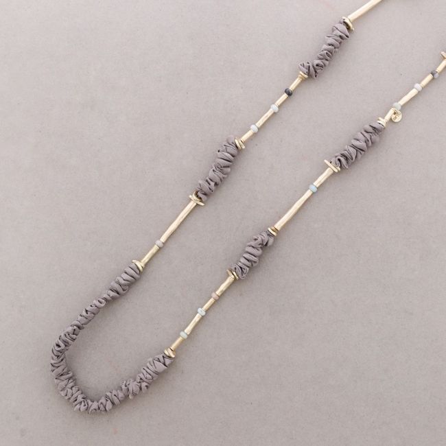 COLLAR LARGO RUGOSO PIEDRAS CUENTAS METAL