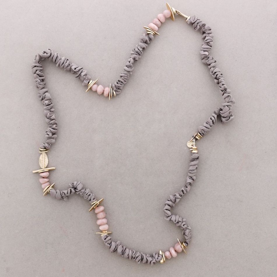 COLLAR LARGO RUGOSO PIEDRAS CUENTAS METAL