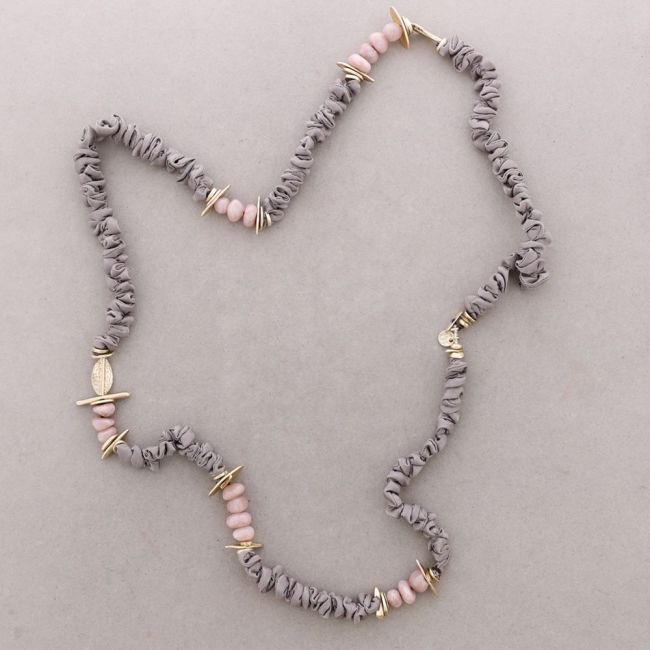 ROUGH LONG NECKLACE STONES METAL BEADS