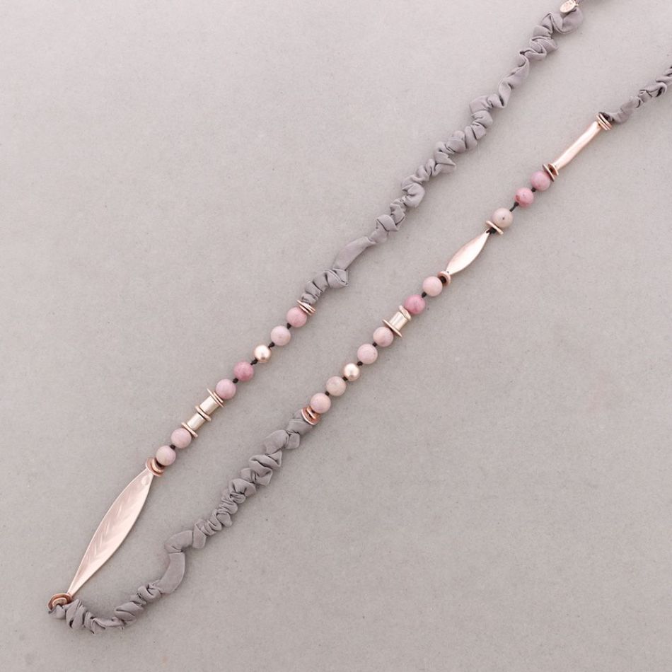 COLLAR LARGO RUGOSO PIEDRAS CUENTAS METAL