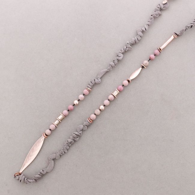 COLLAR LARGO RUGOSO PIEDRAS CUENTAS METAL
