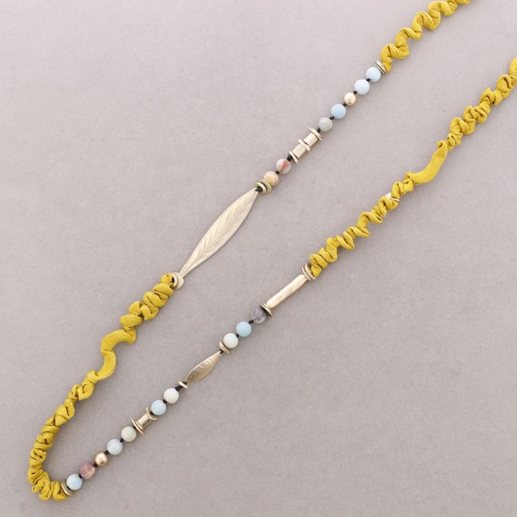 ROUGH LONG NECKLACE STONES METAL BEADS