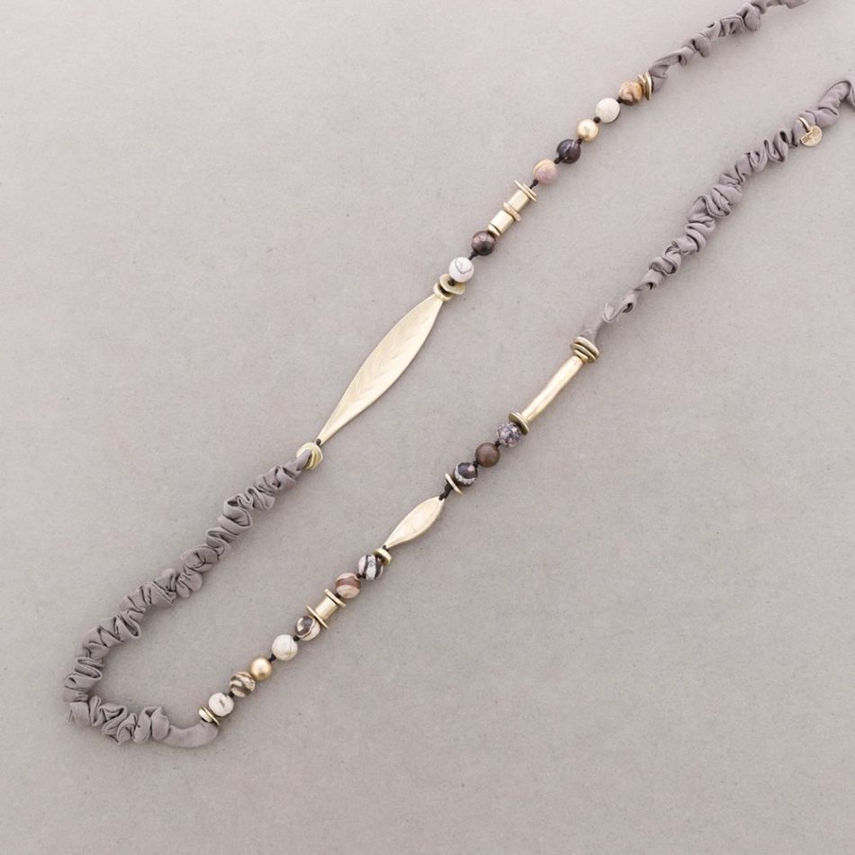 COLLAR LARGO RUGOSO PIEDRAS CUENTAS METAL