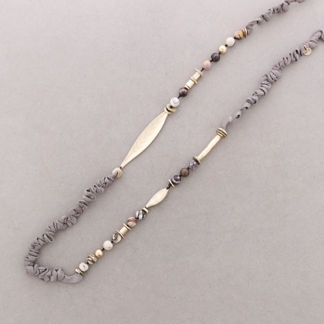 COLLAR LARGO RUGOSO PIEDRAS CUENTAS METAL