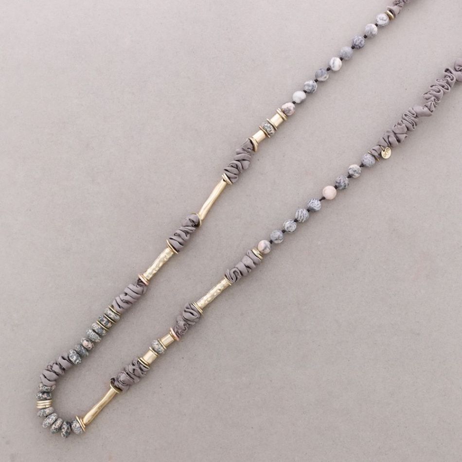 ROUGH LONG NECKLACE STONES METAL BEADS