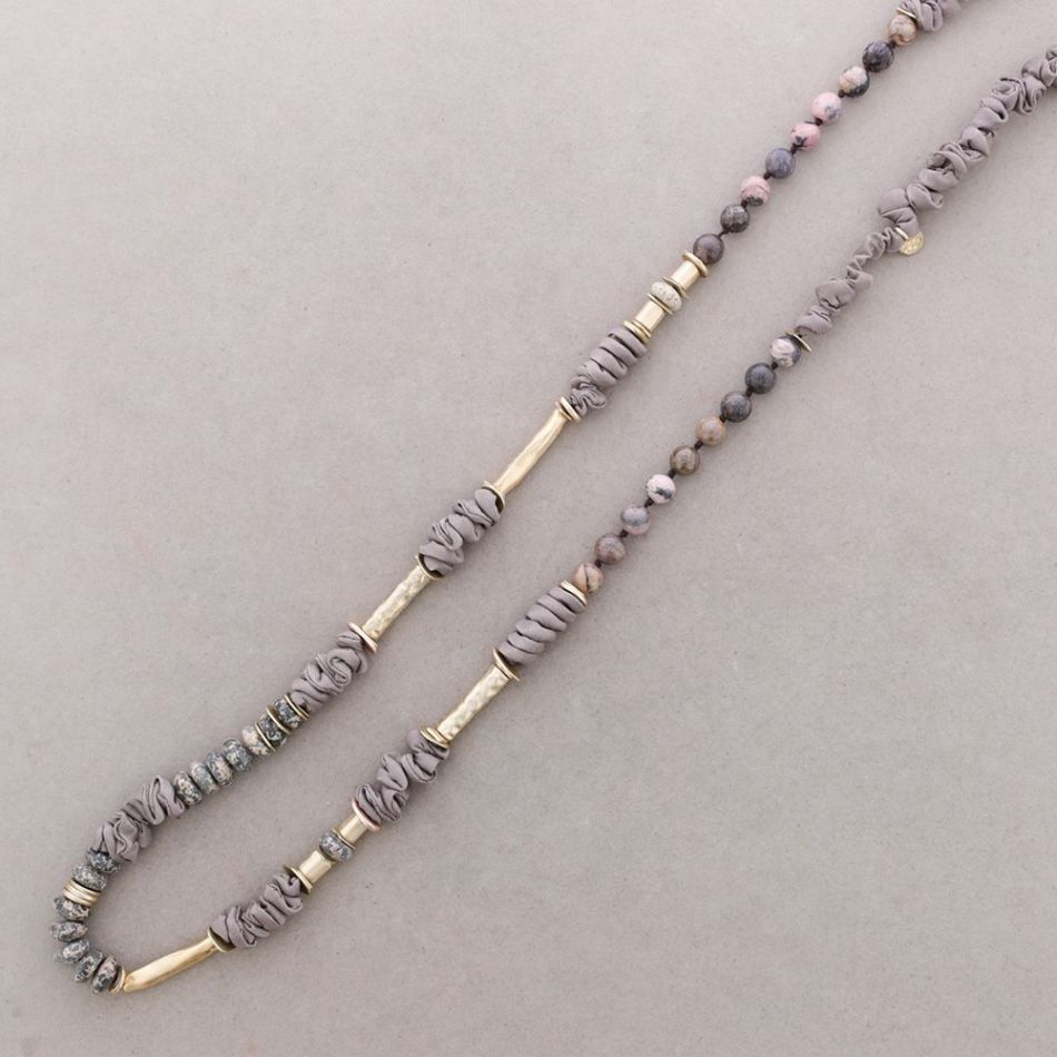 ROUGH LONG NECKLACE STONES METAL BEADS