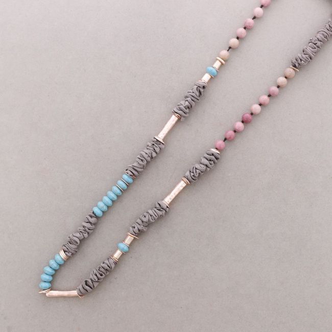 ROUGH LONG NECKLACE STONES METAL BEADS