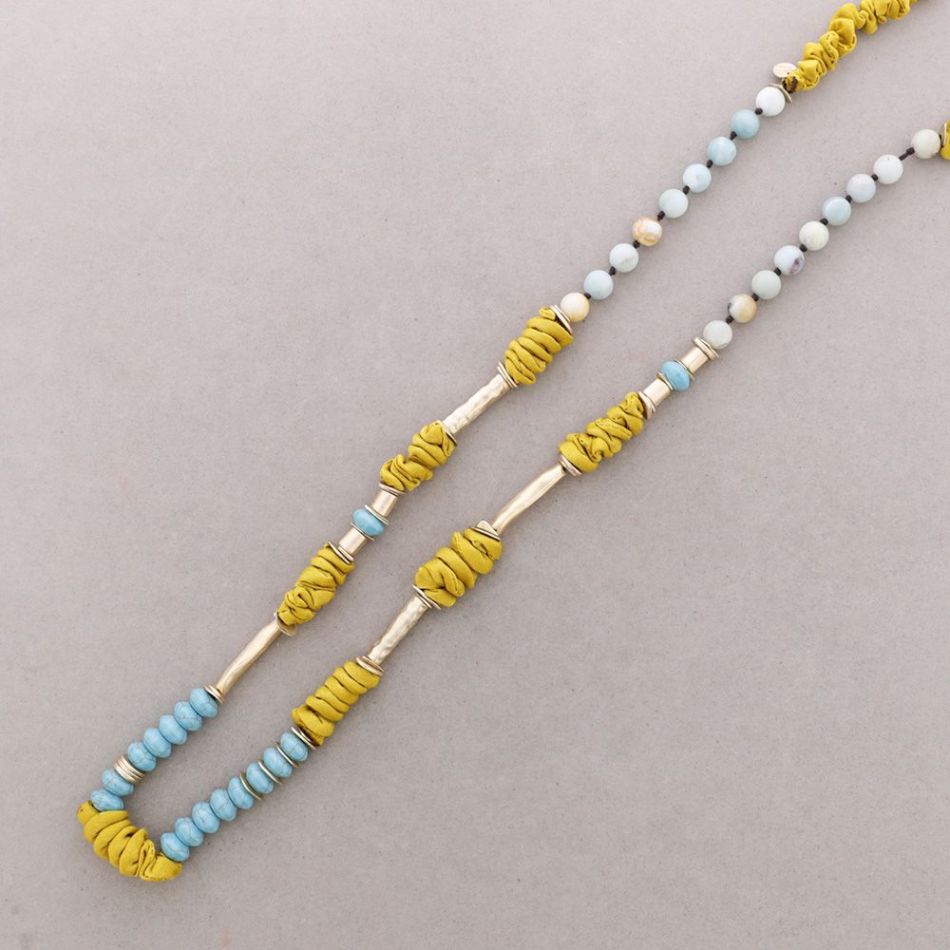 ROUGH LONG NECKLACE STONES METAL BEADS