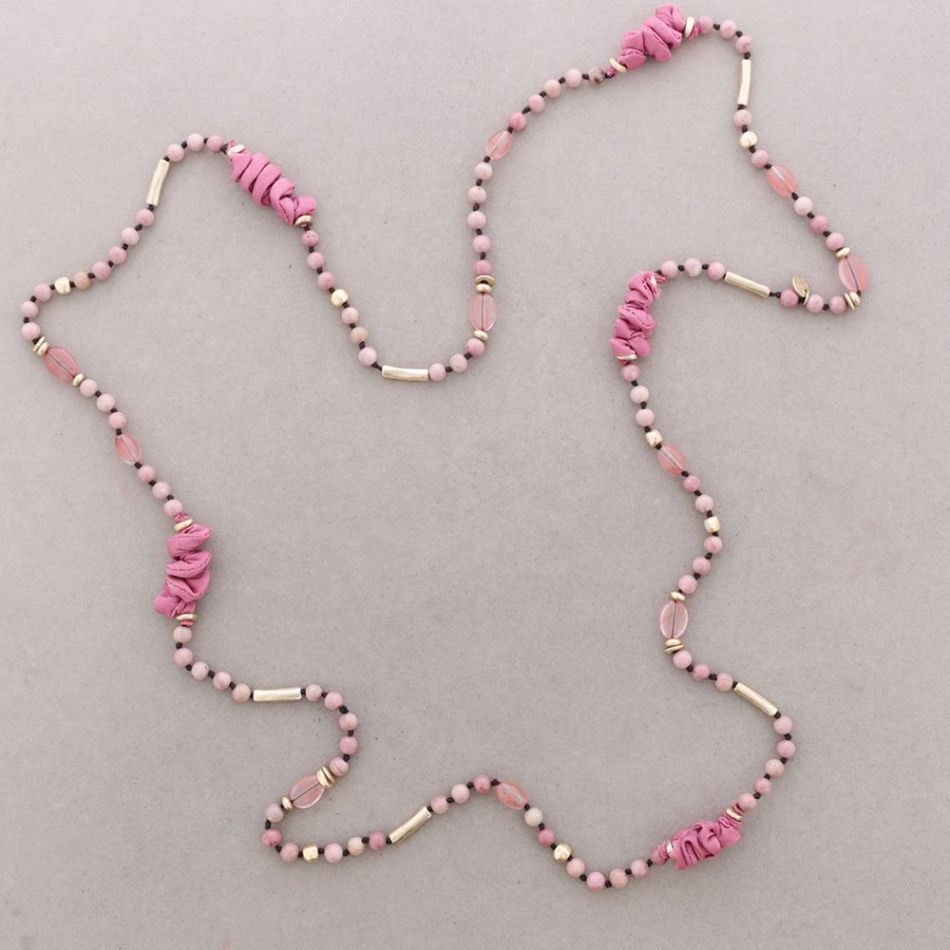 LONG NECKLACE METAL STONE BEADS