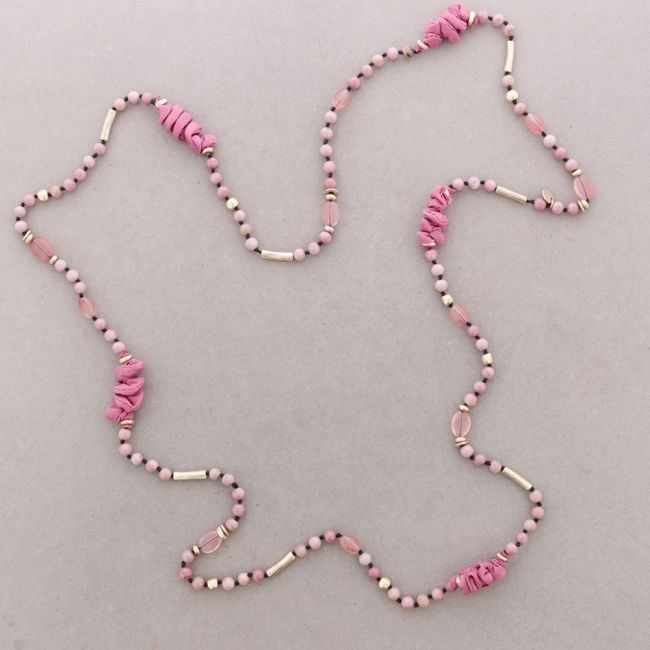 LONG NECKLACE METAL STONE BEADS