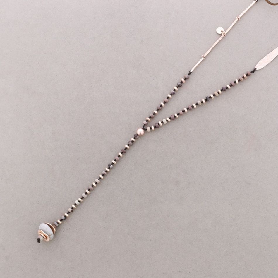 LONG METAL CORD NECKLACE STONE PENDANT
