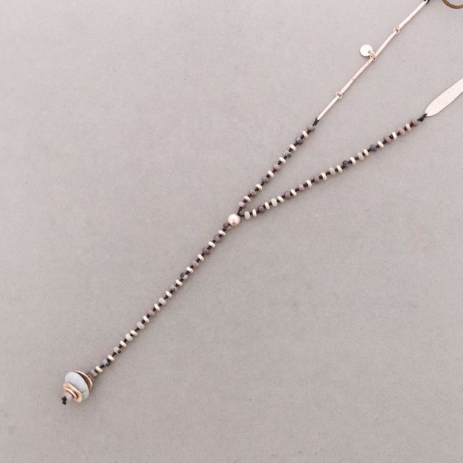 LONG METAL CORD NECKLACE STONE PENDANT