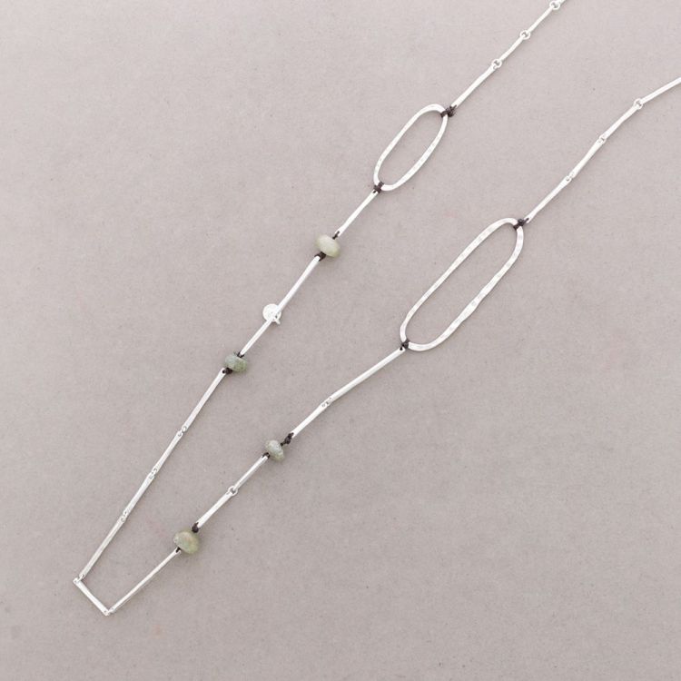 LONG NECKLACE METAL TUBES WITH STONES