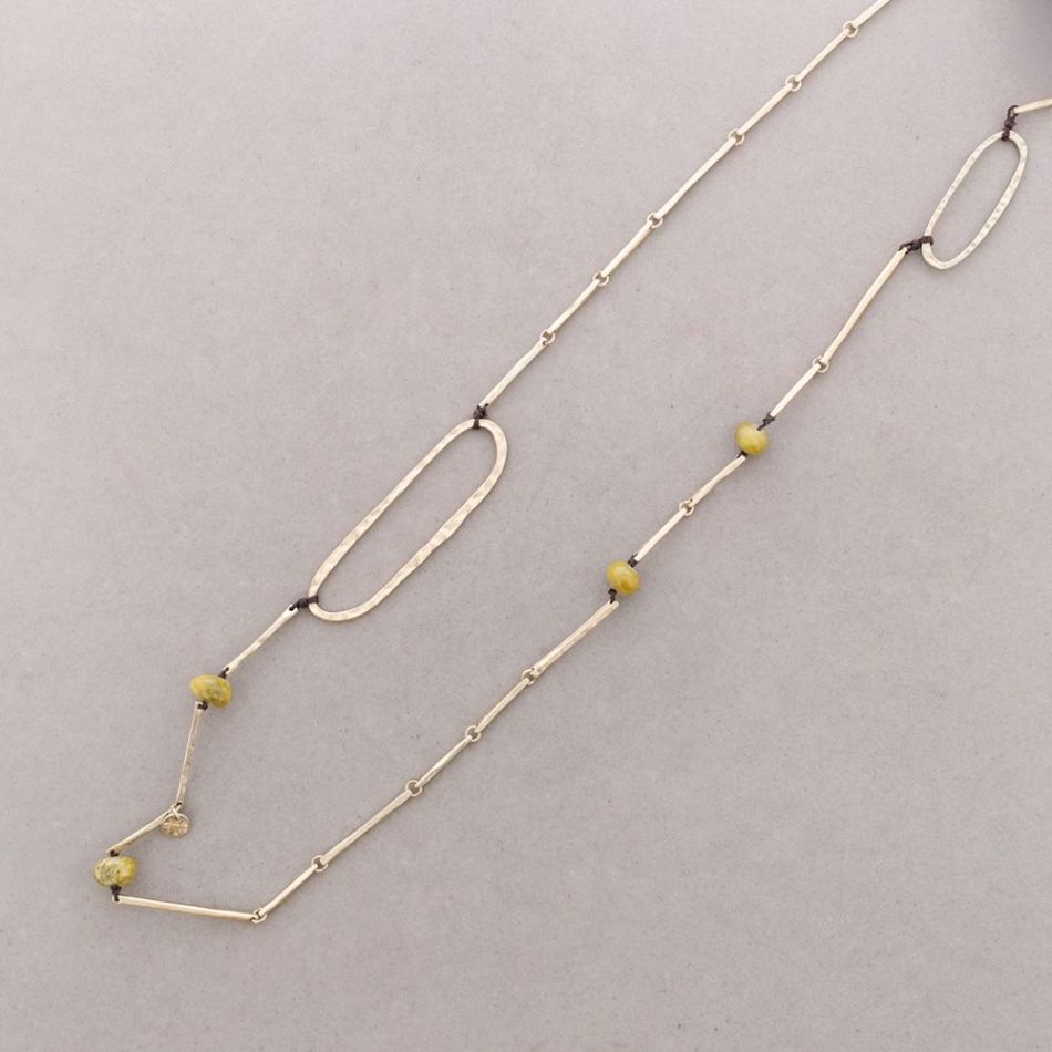 LONG NECKLACE METAL TUBES WITH STONES