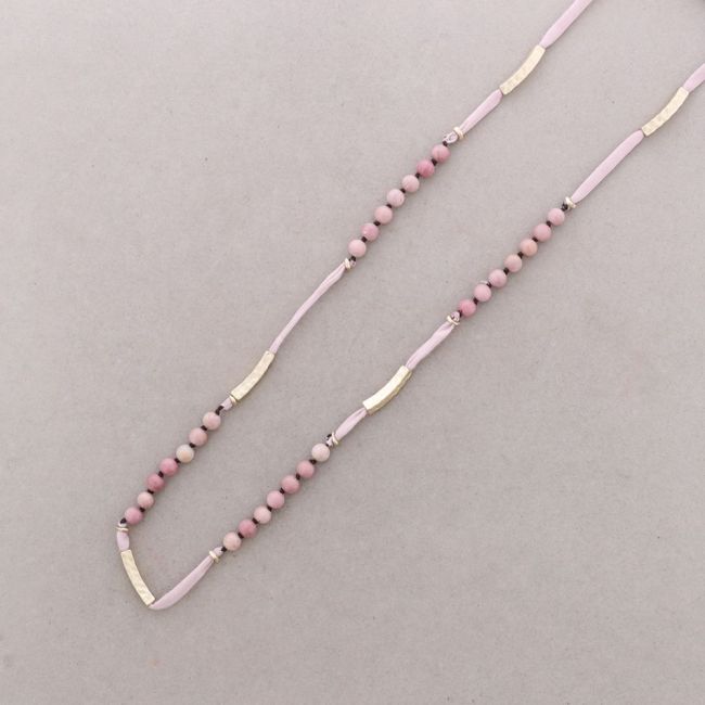 LONG FABRIC METAL STONE CORD NECKLACE