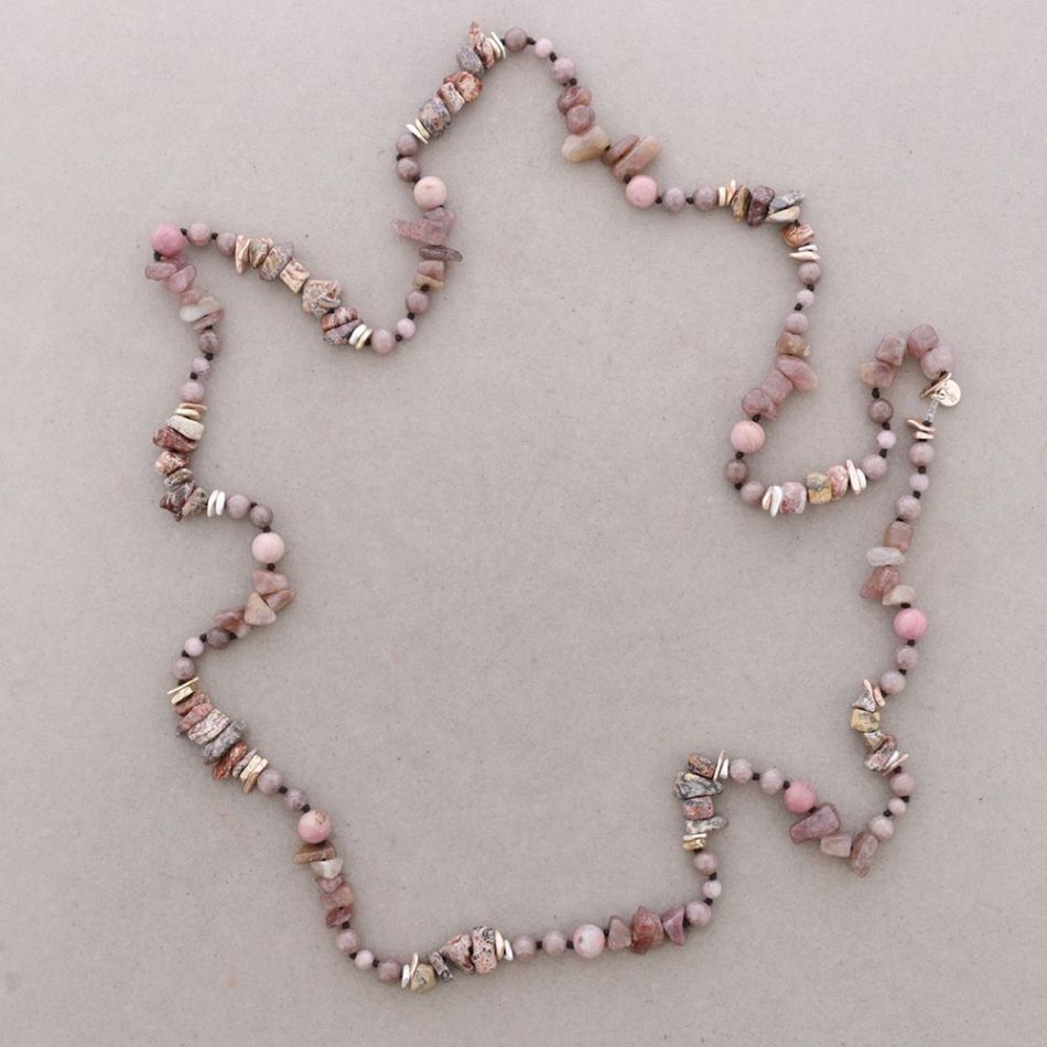 LONG NECKLACE STONES METAL BEADS