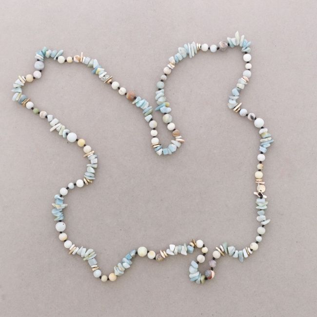 LONG NECKLACE STONES METAL BEADS
