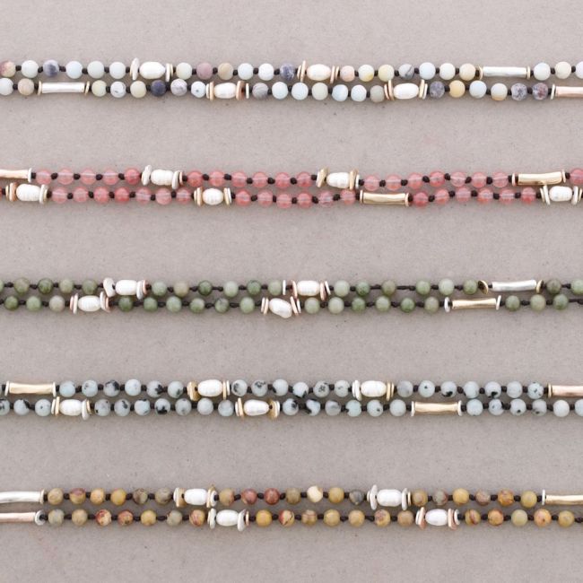 LONG NECKLACE STONES METAL BEADS CULTIVATED PEARLS