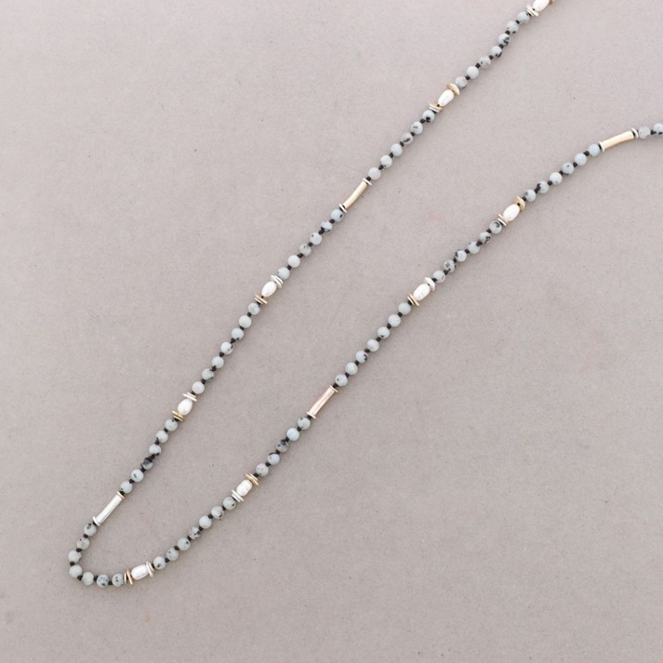 COLLAR LARGO PIEDRAS CUENTAS METALPERLAS CULTIVADAS
