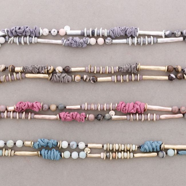 LONG METAL STONE CORD NECKLACE