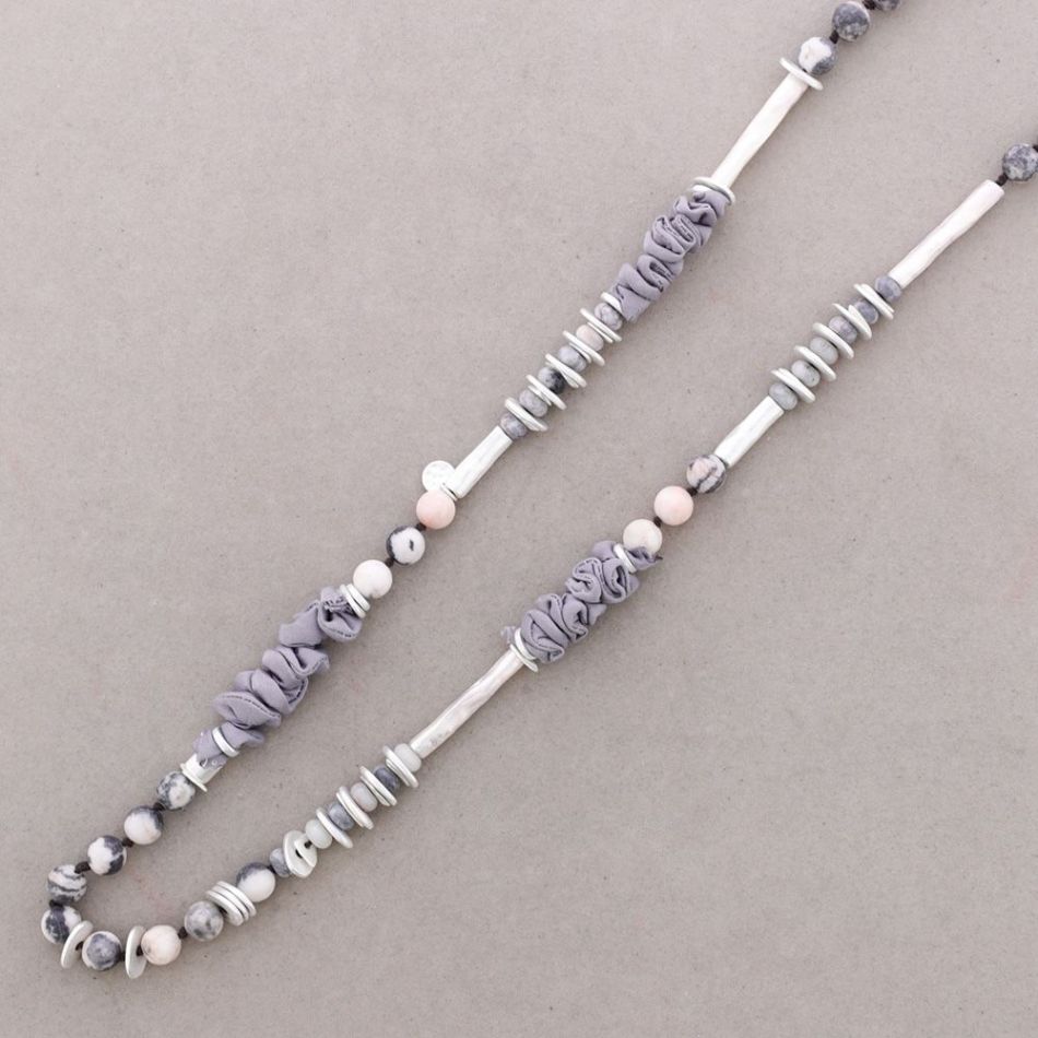 LONG METAL STONE CORD NECKLACE