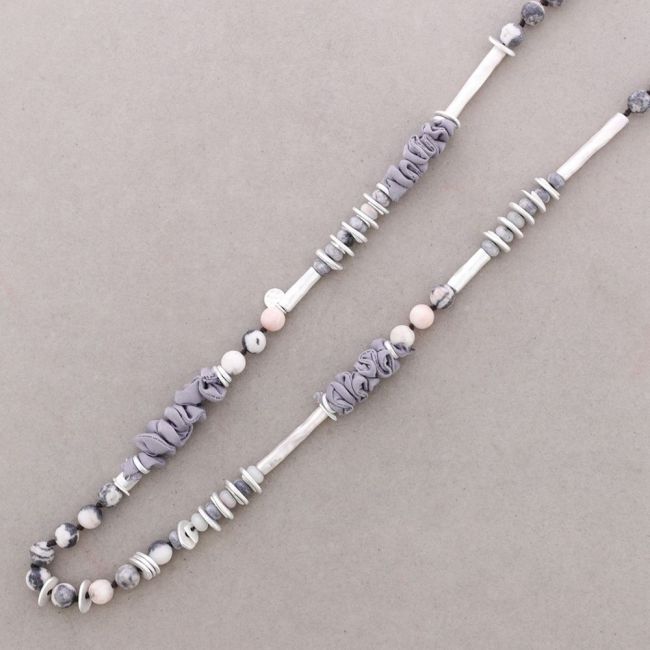 LONG METAL STONE CORD NECKLACE