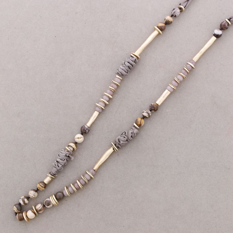 LONG METAL STONE CORD NECKLACE