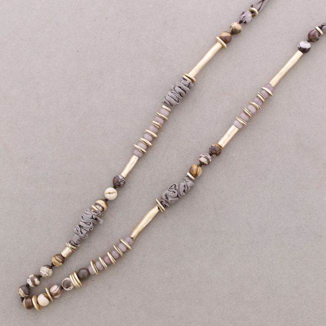 LONG METAL STONE CORD NECKLACE
