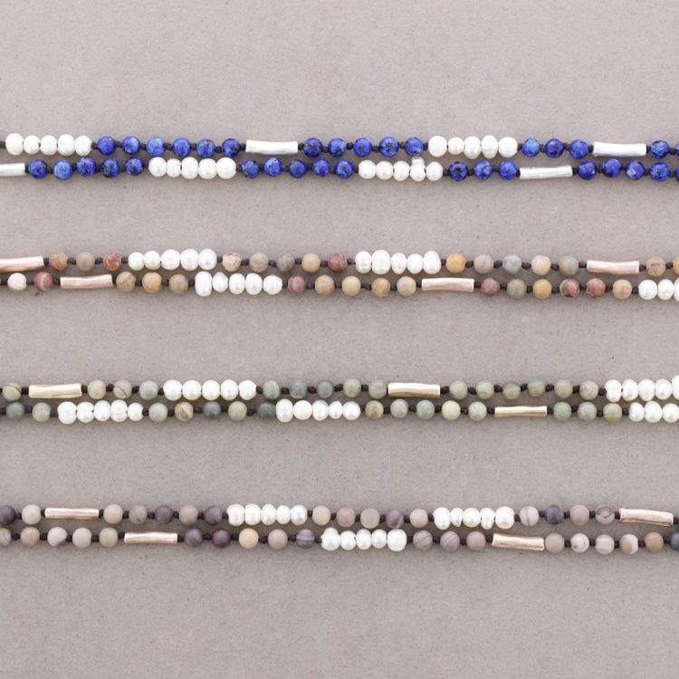 LONG NECKLACE STONES METAL BEADS CULTIVATED PEARLS 2