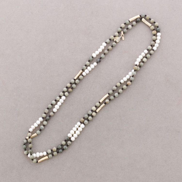 COLLAR LARGO PIEDRAS CUENTAS METAL PERLAS CULTIVADAS