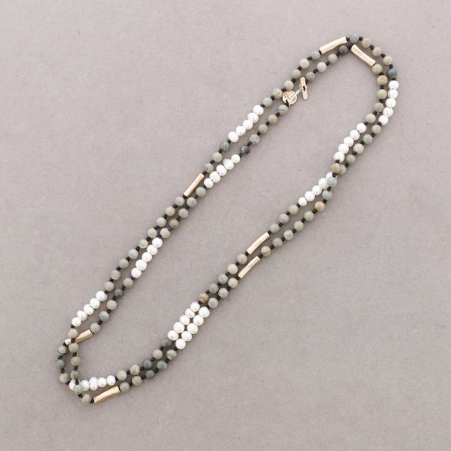 COLLAR LARGO PIEDRAS CUENTAS METAL PERLAS CULTIVADAS